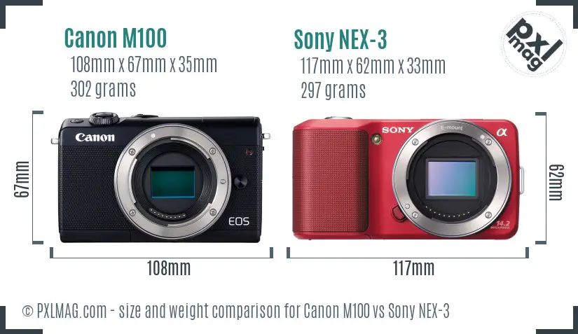 Canon M100 vs Sony NEX-3 size comparison
