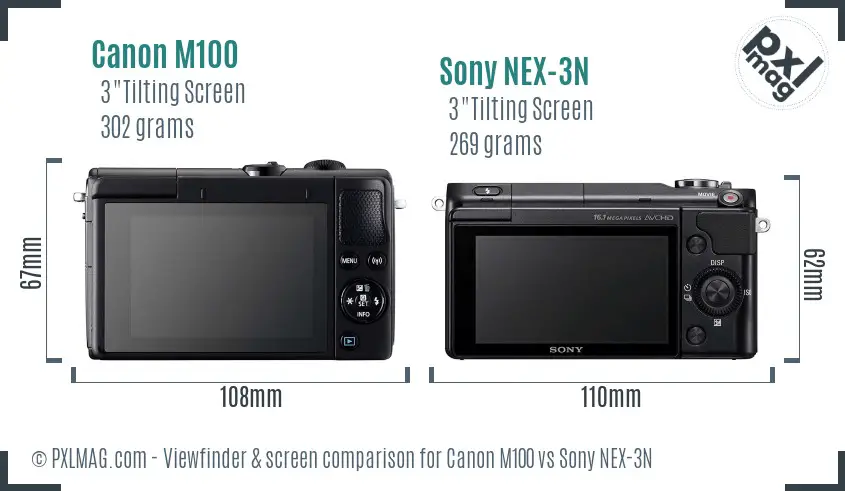 Canon M100 vs Sony NEX-3N Screen and Viewfinder comparison
