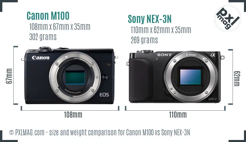Canon M100 vs Sony NEX-3N size comparison