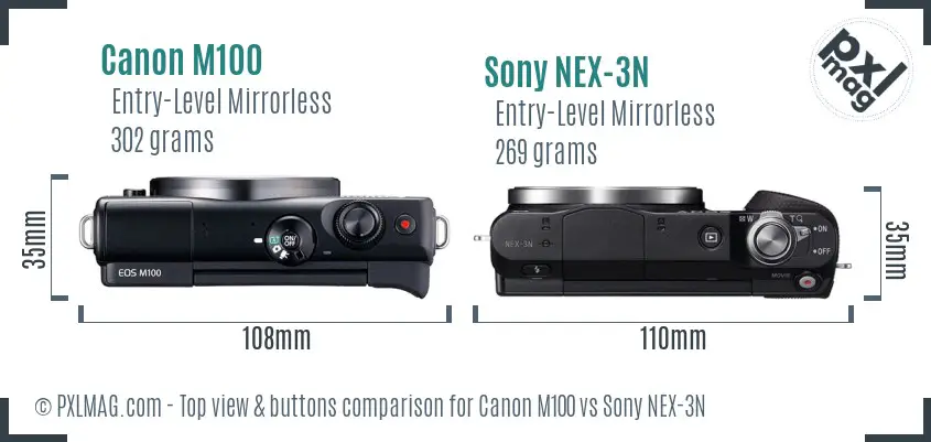 Canon M100 vs Sony NEX-3N top view buttons comparison