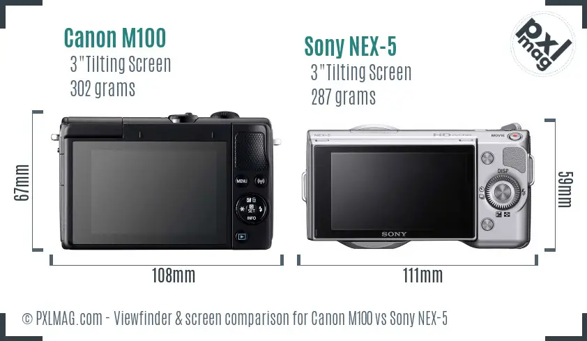 Canon M100 vs Sony NEX-5 Screen and Viewfinder comparison