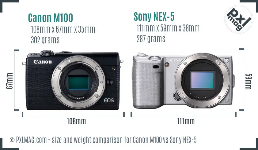 Canon M100 vs Sony NEX-5 size comparison