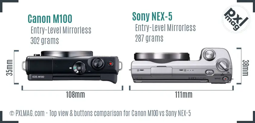 Canon M100 vs Sony NEX-5 top view buttons comparison