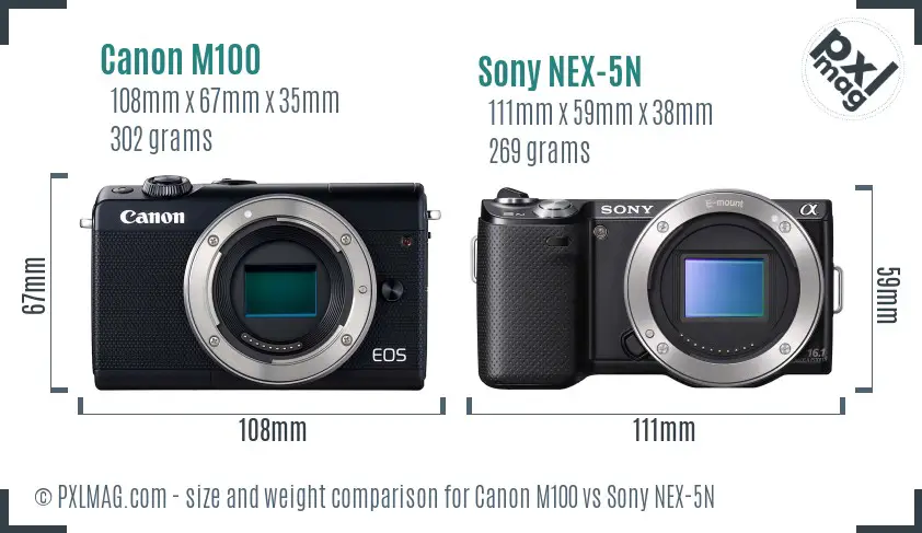 Canon M100 vs Sony NEX-5N size comparison