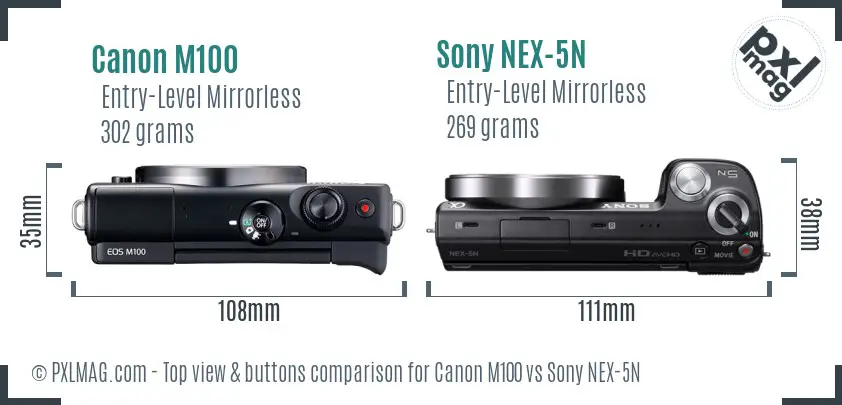 Canon M100 vs Sony NEX-5N top view buttons comparison