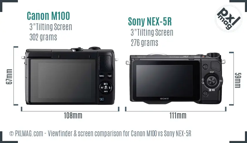Canon M100 vs Sony NEX-5R Screen and Viewfinder comparison