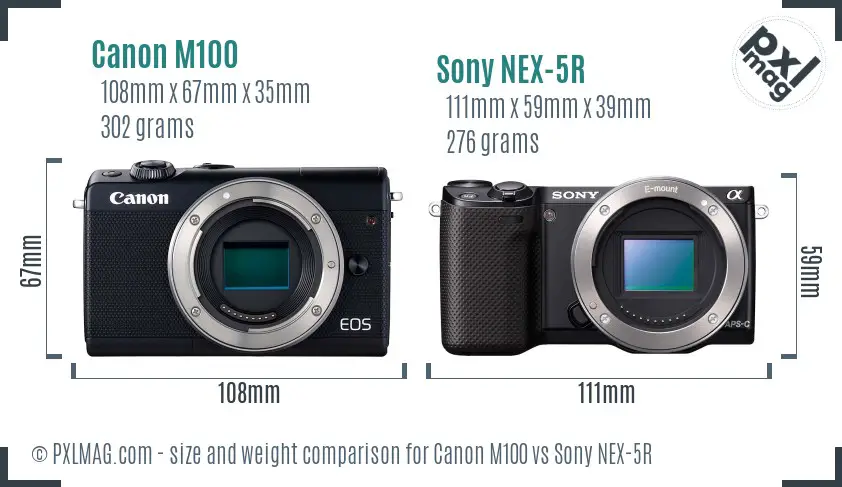 Canon M100 vs Sony NEX-5R size comparison