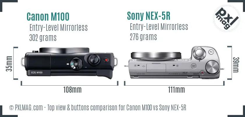 Canon M100 vs Sony NEX-5R top view buttons comparison