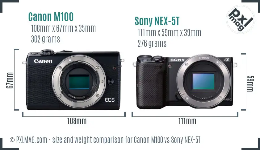 Canon M100 vs Sony NEX-5T size comparison