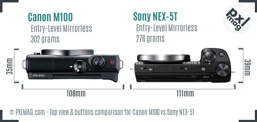 Canon M100 vs Sony NEX-5T top view buttons comparison