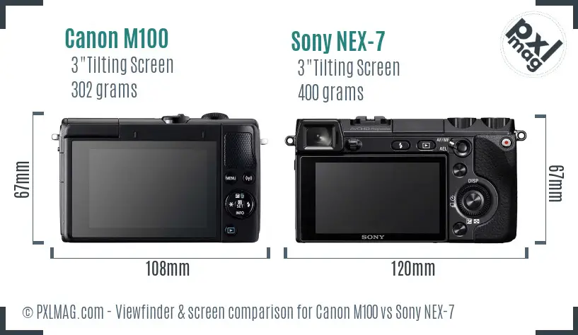 Canon M100 vs Sony NEX-7 Screen and Viewfinder comparison