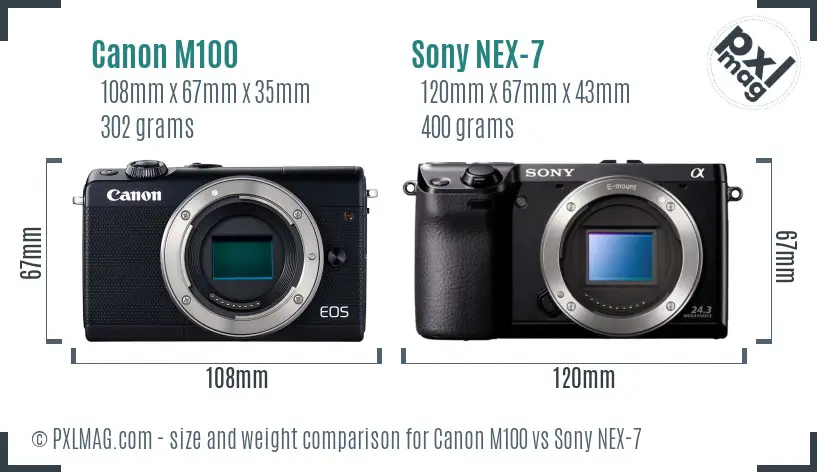 Canon M100 vs Sony NEX-7 size comparison