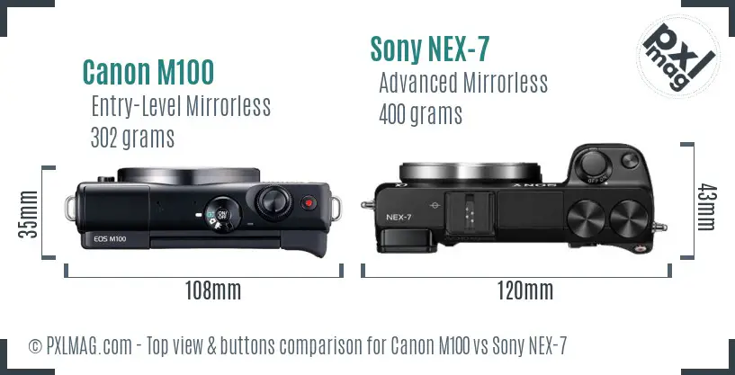 Canon M100 vs Sony NEX-7 top view buttons comparison