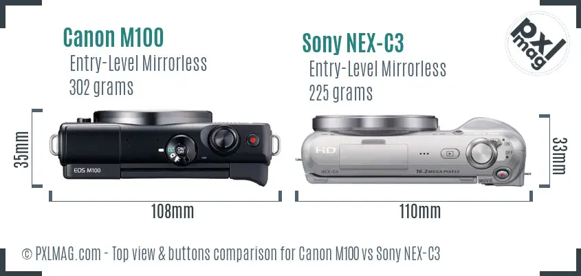 Canon M100 vs Sony NEX-C3 top view buttons comparison