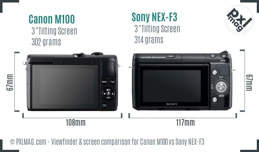 Canon M100 vs Sony NEX-F3 Screen and Viewfinder comparison