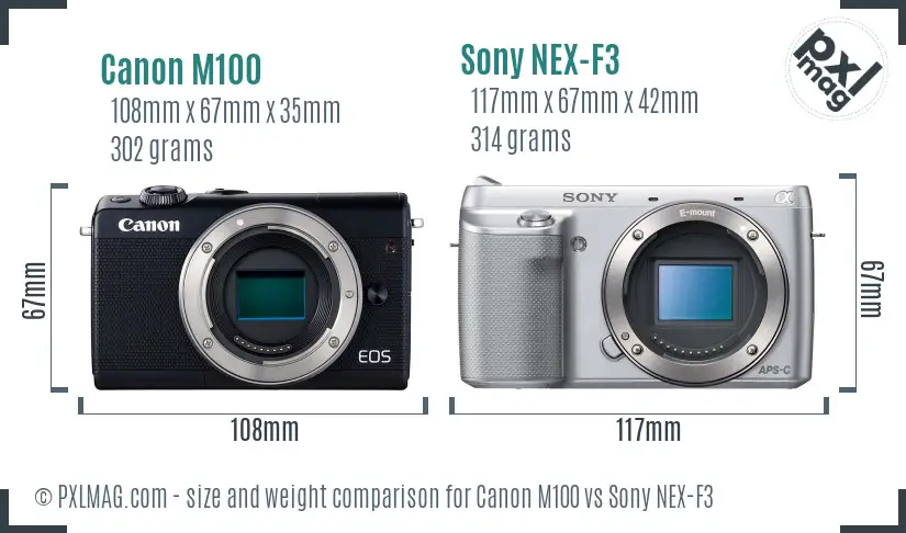 Canon M100 vs Sony NEX-F3 size comparison