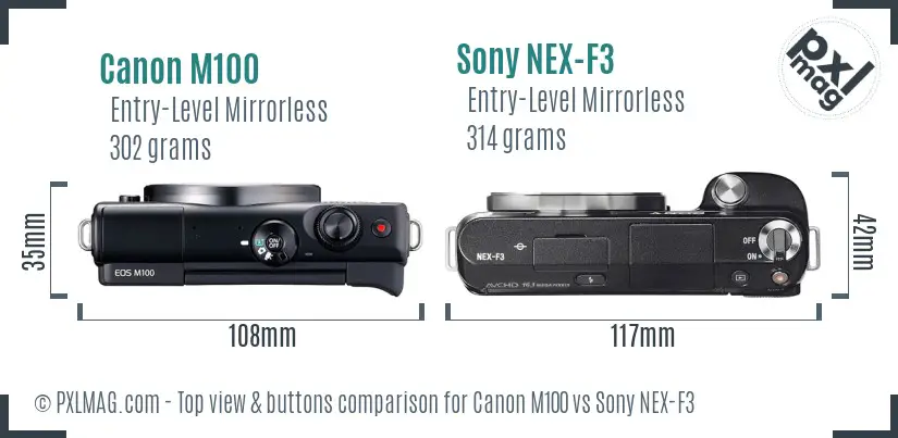 Canon M100 vs Sony NEX-F3 top view buttons comparison