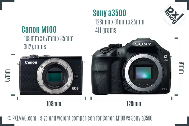 Canon M100 vs Sony a3500 size comparison