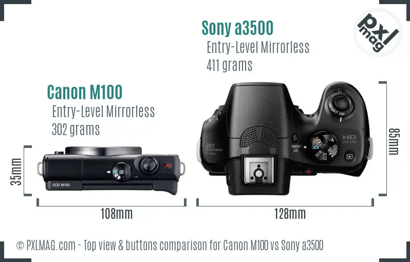 Canon M100 vs Sony a3500 top view buttons comparison