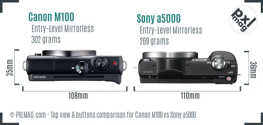 Canon M100 vs Sony a5000 top view buttons comparison