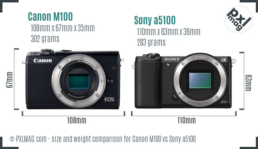 Canon M100 vs Sony a5100 size comparison