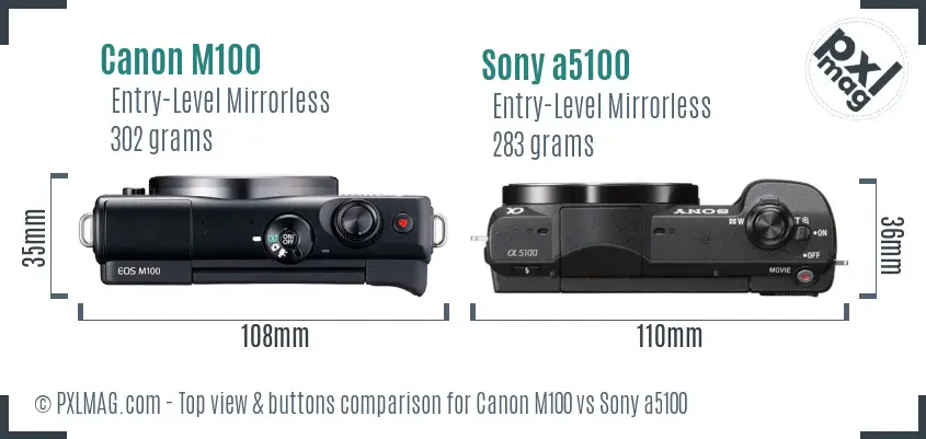 Canon M100 vs Sony a5100 top view buttons comparison