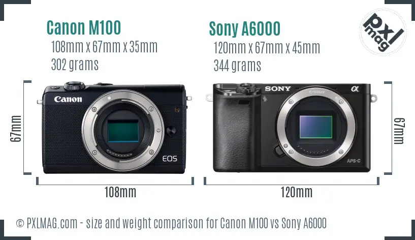 Canon M100 vs Sony A6000 size comparison