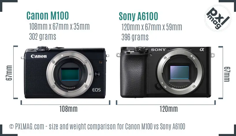 Canon M100 vs Sony A6100 size comparison