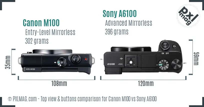 Canon M100 vs Sony A6100 top view buttons comparison