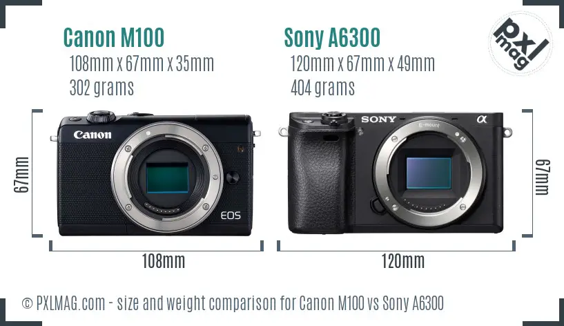 Canon M100 vs Sony A6300 size comparison