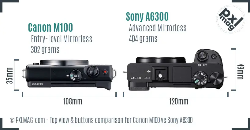 Canon M100 vs Sony A6300 top view buttons comparison