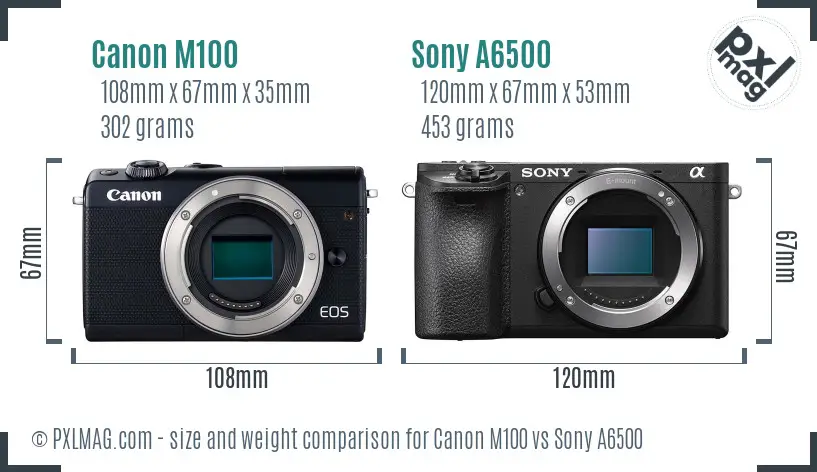 Canon M100 vs Sony A6500 size comparison
