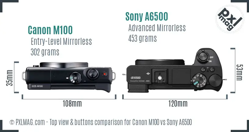 Canon M100 vs Sony A6500 top view buttons comparison