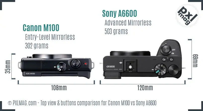 Canon M100 vs Sony A6600 top view buttons comparison