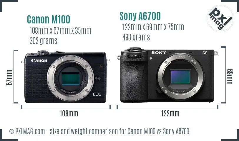 Canon M100 vs Sony A6700 size comparison