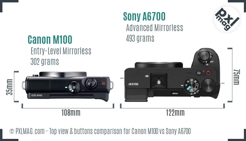 Canon M100 vs Sony A6700 top view buttons comparison