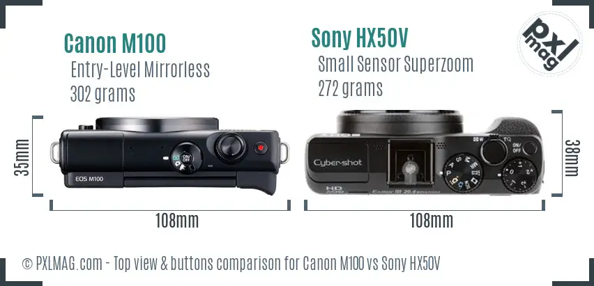 Canon M100 vs Sony HX50V top view buttons comparison Canon M100 vs Sony HX50V top view buttons comparison