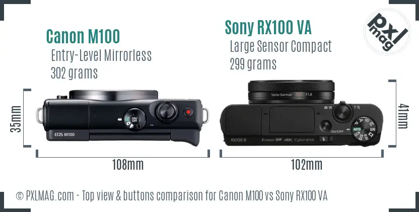 Canon M100 vs Sony RX100 VA top view buttons comparison