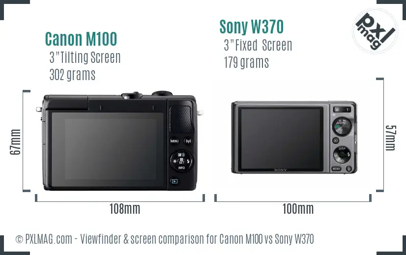 Canon M100 vs Sony W370 Screen and Viewfinder comparison