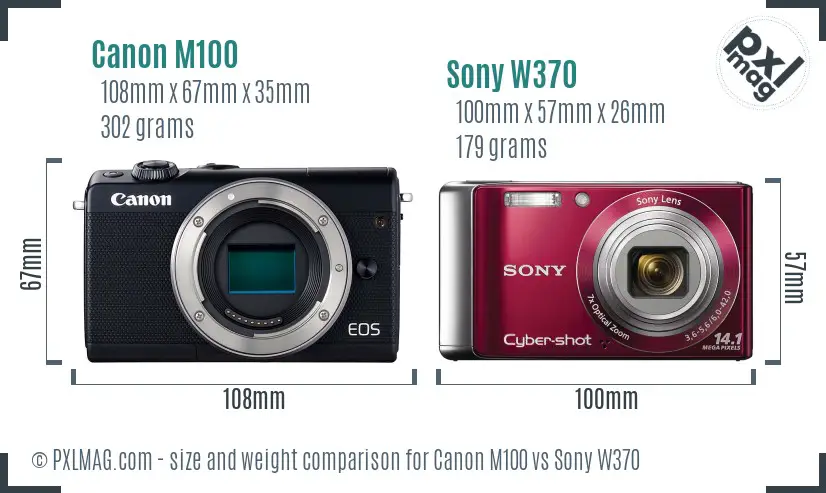Canon M100 vs Sony W370 size comparison