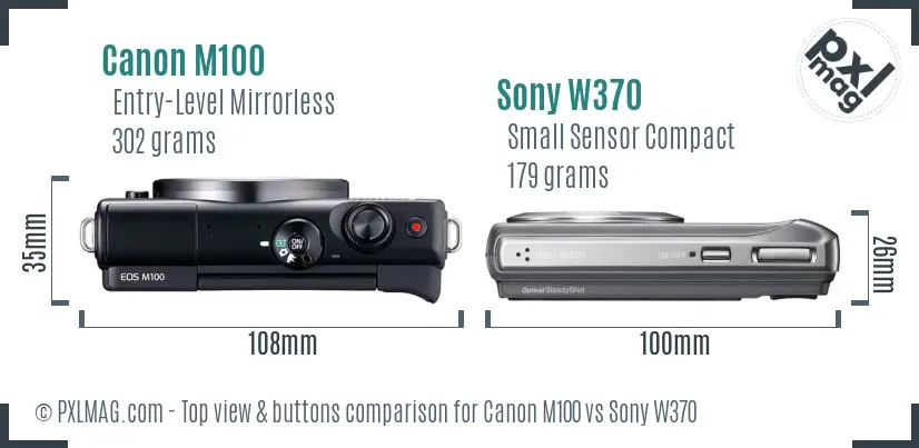 Canon M100 vs Sony W370 top view buttons comparison