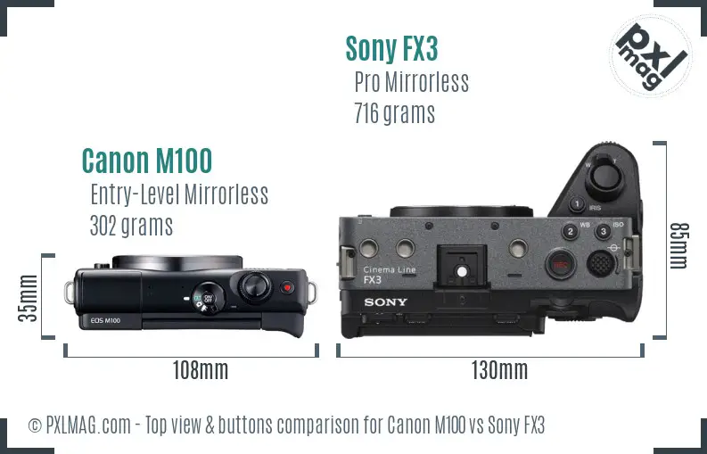 Canon M100 vs Sony FX3 top view buttons comparison