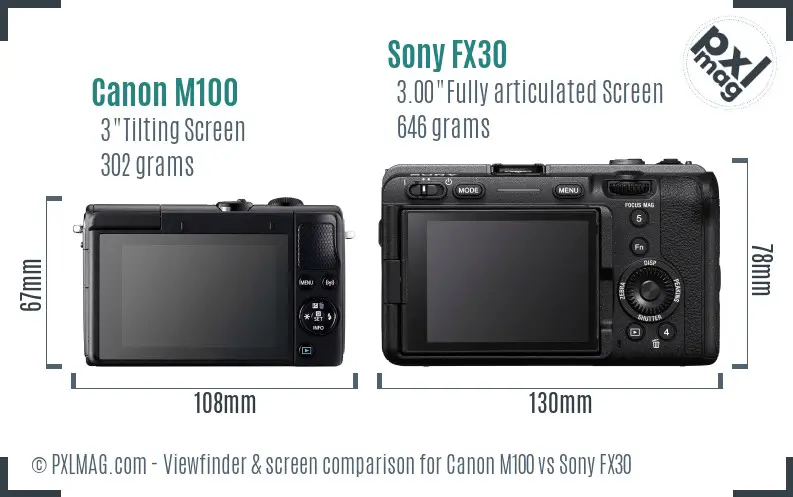 Canon M100 vs Sony FX30 Screen and Viewfinder comparison