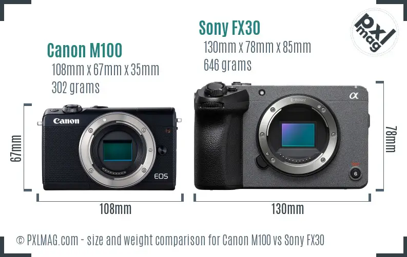 Canon M100 vs Sony FX30 size comparison