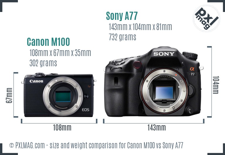 Canon M100 vs Sony A77 size comparison Canon M100 vs Sony A77 size comparison