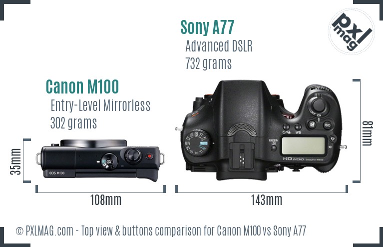 Canon M100 vs Sony A77 top view buttons comparison