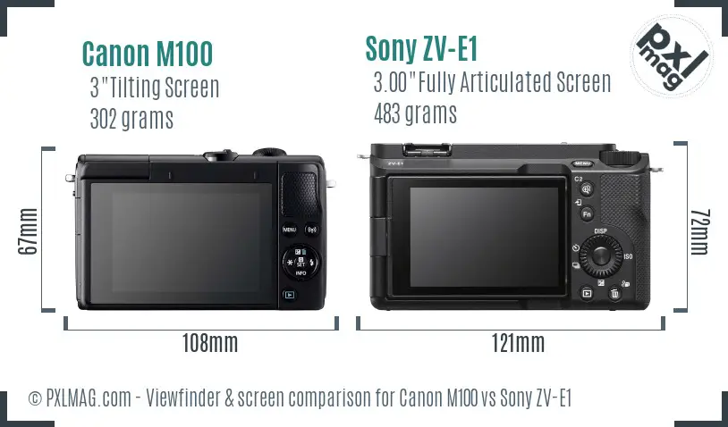 Canon M100 vs Sony ZV-E1 Screen and Viewfinder comparison