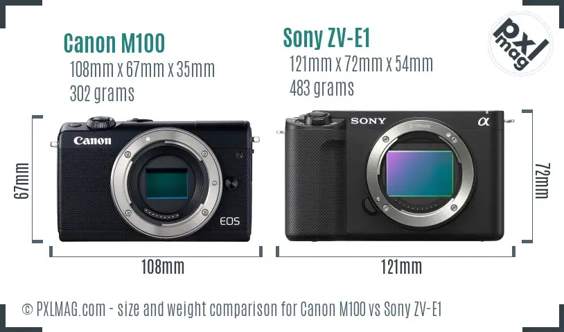 Canon M100 vs Sony ZV-E1 size comparison