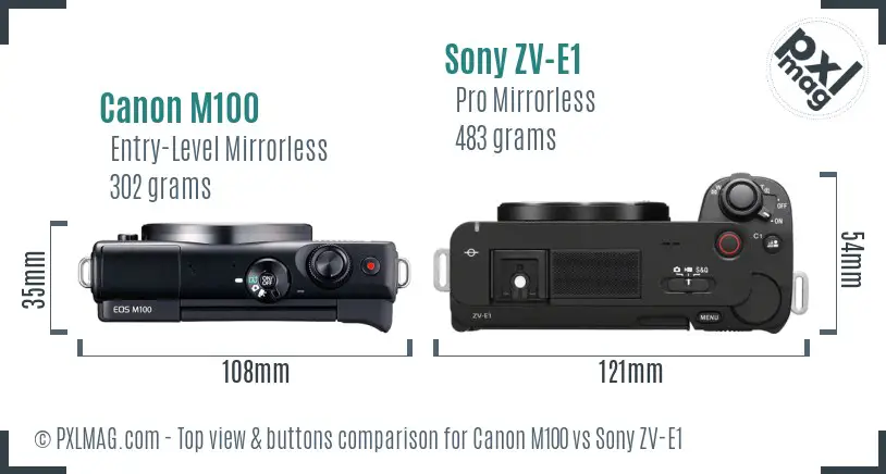 Canon M100 vs Sony ZV-E1 top view buttons comparison