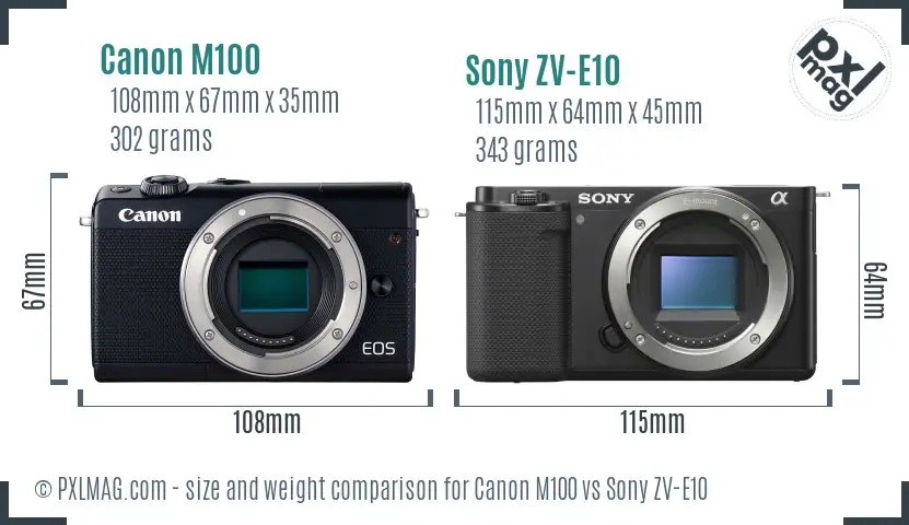 Canon M100 vs Sony ZV-E10 size comparison